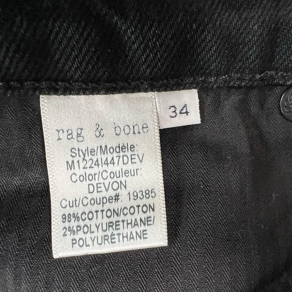 Rag & Bone Men's Jeans 34 Fit 1 Extra Slim DEVON Black Stretch Denim Cotton Pant - Picture 6 of 14